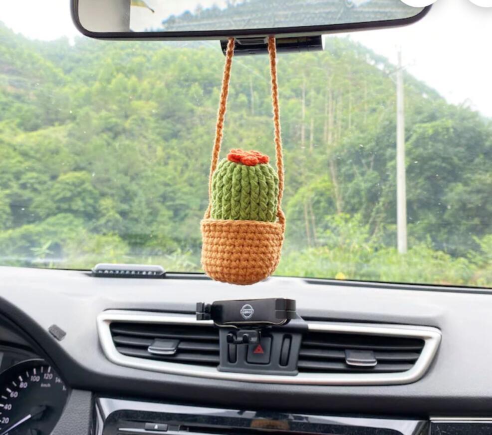 Handmade Knitted Flower Car Accessories Rearview Mirror