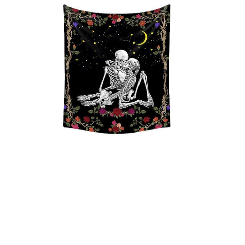 Black And White Skull Rose Lovers Home Decor Tapestry