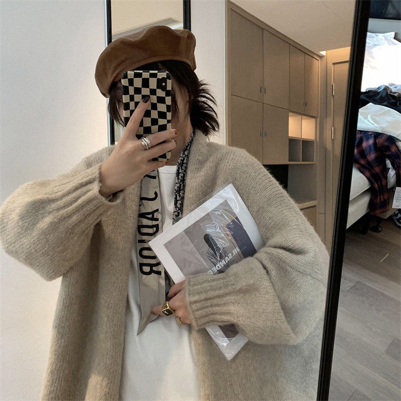Women's Korean Style Puff Sleeve Solid Color Sweater Drop-shoulder Coat