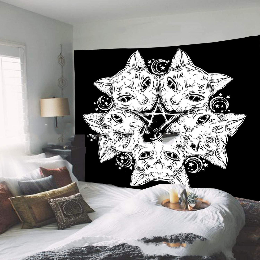 Magic Tapestry Hippie Cat Home Decor Black Cat Head Star