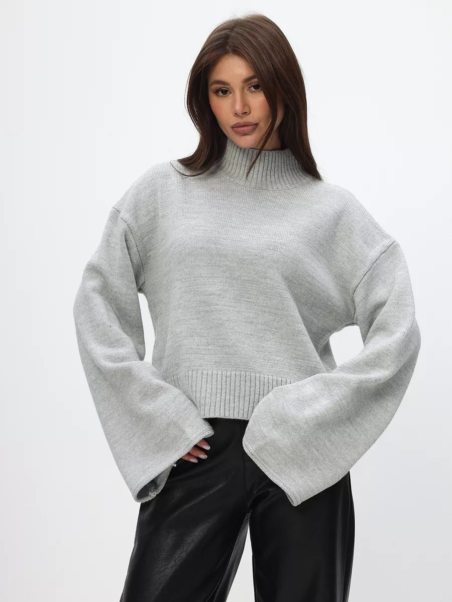 Autumn And Winter Loose Short Solid Color Knitted Top
