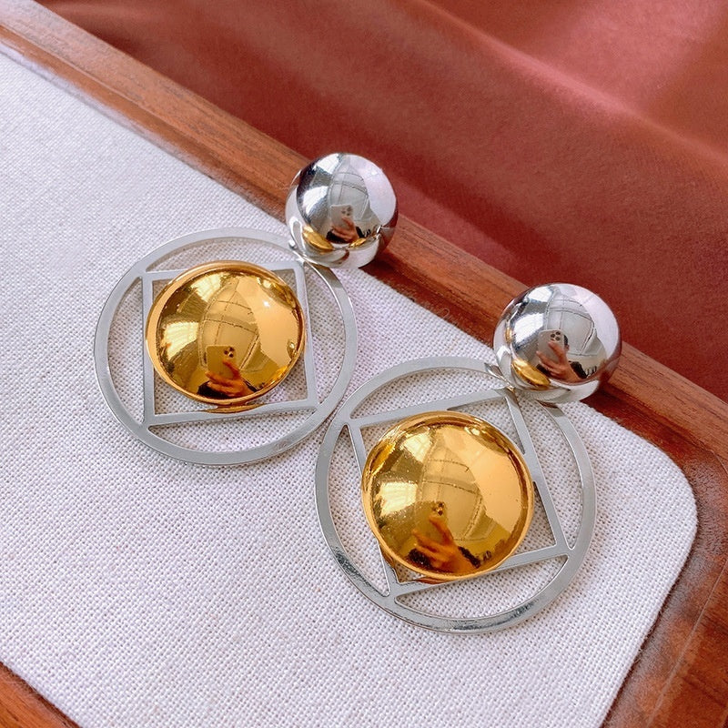 Round Special-interest Design High-grade Earrings Temperament Contrast Color