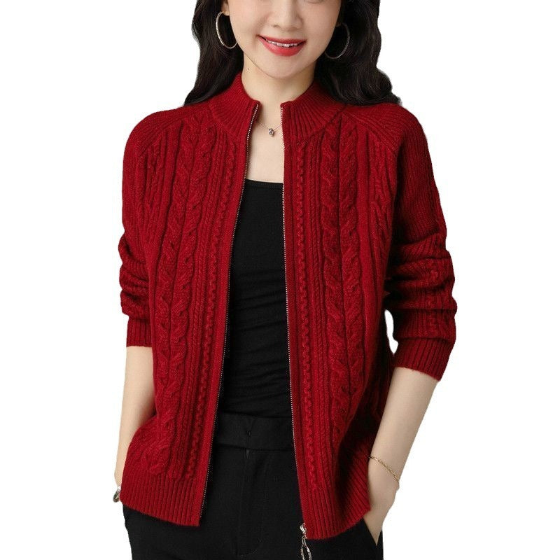 Women's Solid Color Zipper Sweater Loose Long Sleeve Jacket