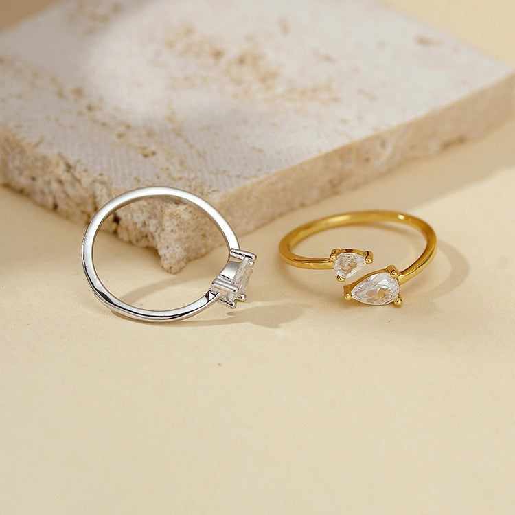 Silver Water Drop Zircon Opening Light Luxury Fashion Commuter Neutral Ring