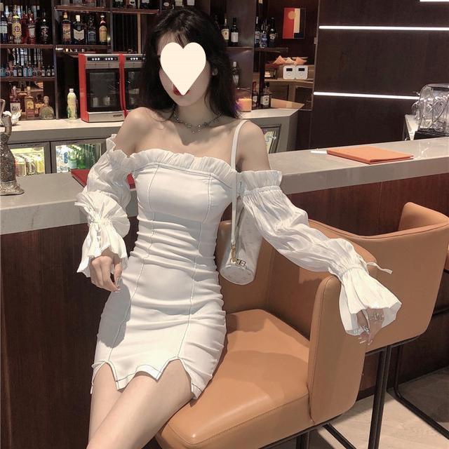 Women's French-style Off-neck Long Sleeve Narrow Dress