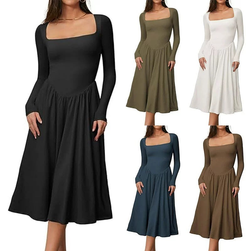 Women's Solid Color Long Sleeve Bottoming Dress