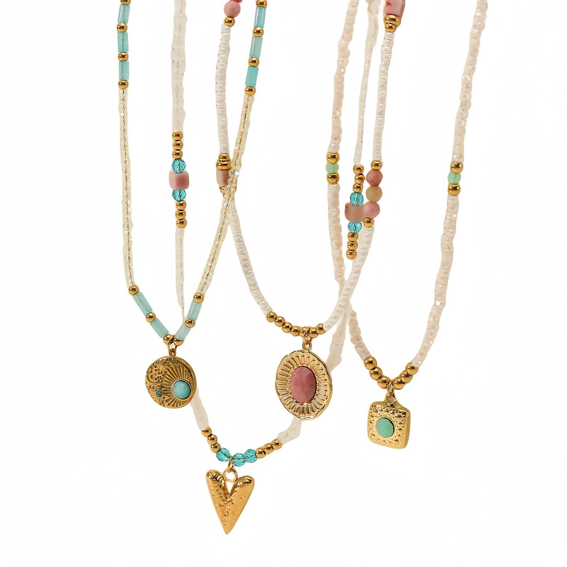 SUNFLOWER Color Crystal String Beads Rhodochrosite Women's Necklace