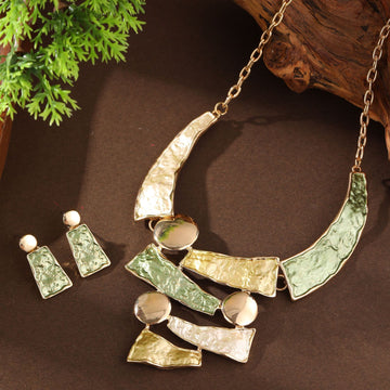 Color Painting Oil Hollow Geometry Lines Earrings And Necklace Set