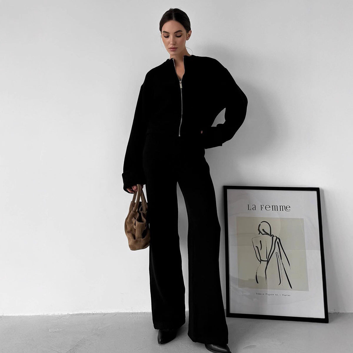 Women's Zipper Jacket And Trousers Casual Suit