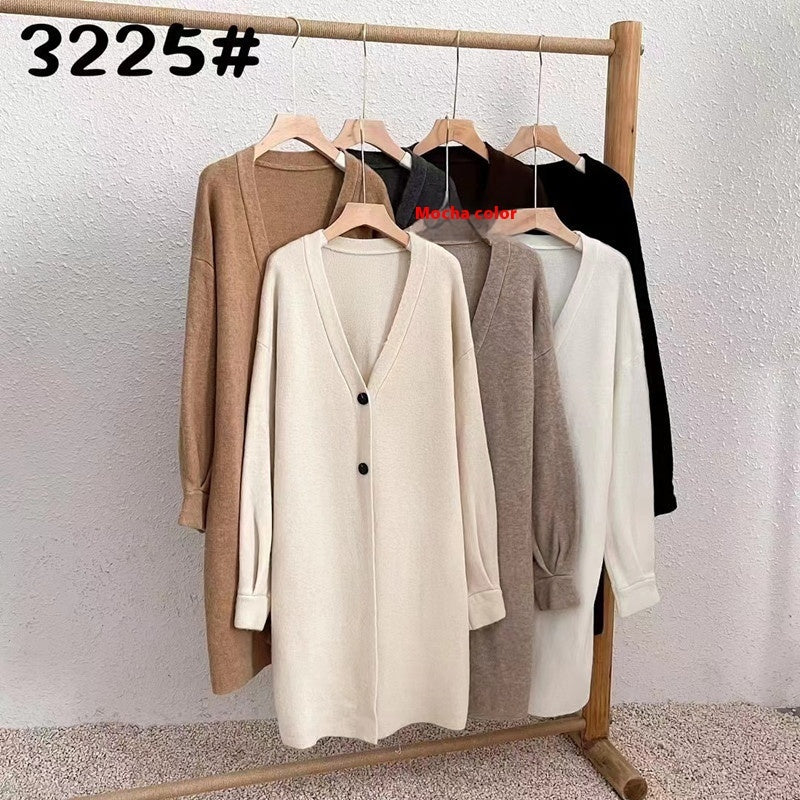 Button Solid Color Long Knitted Cardigan Sweater Coat