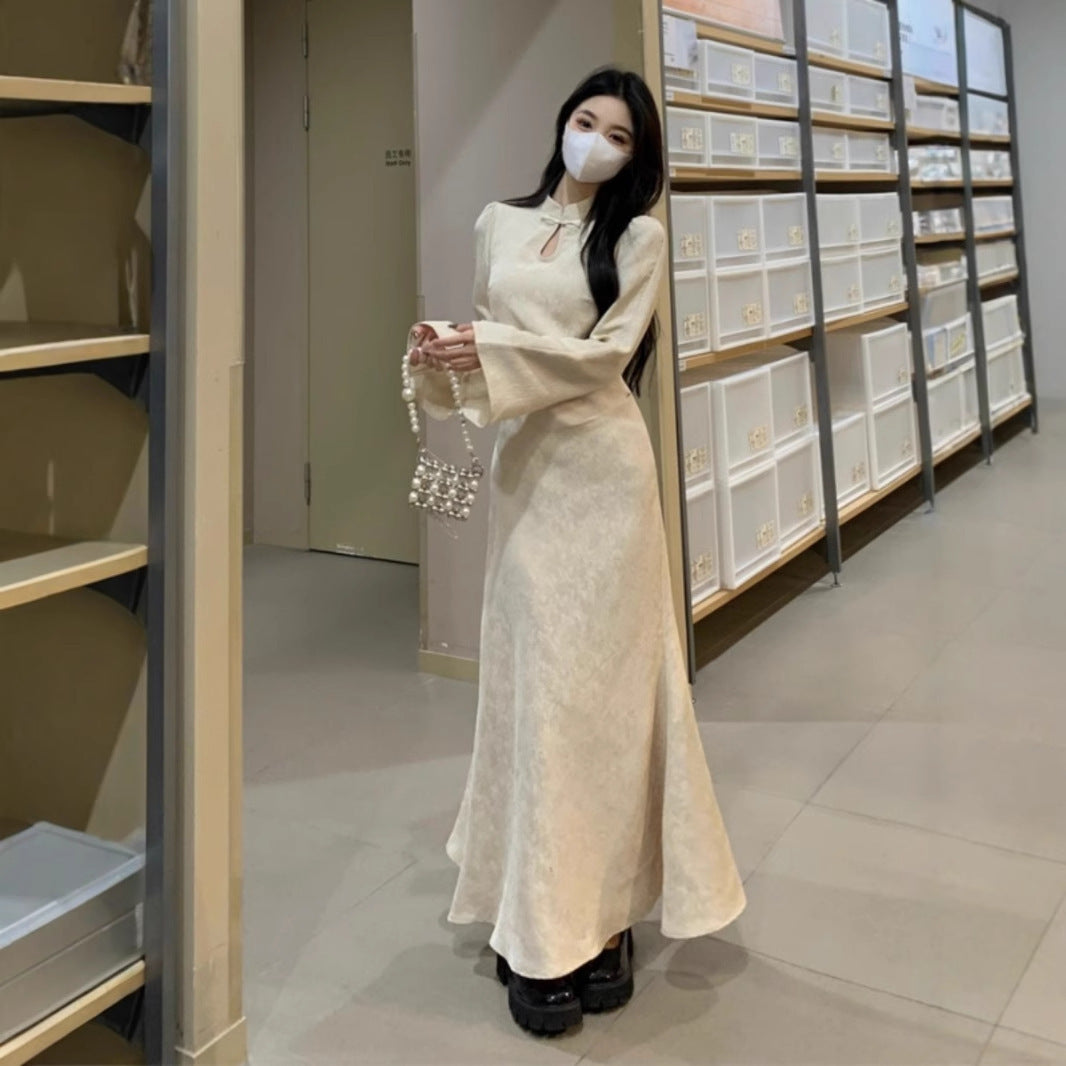 Plus Size Cheongsam Dress Women's Black Dress Plump Girls Waist-tight Draping Effect Skirt