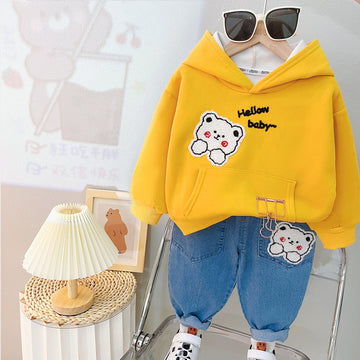 Children's Autumn Clothing Hooded Bear Sweater Pants Two-piece Suit