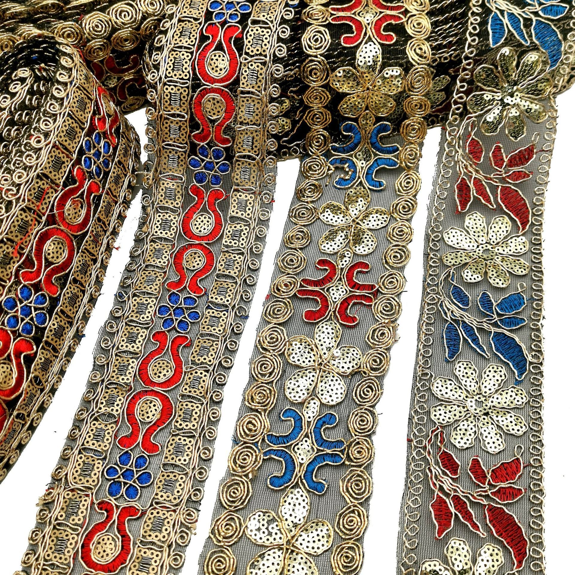 Ethnic Style Sequined Strand Embroidery Lace Bronze Gold Embroidered Accessories