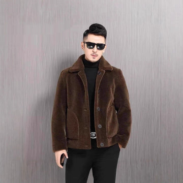 Double-sided Wear Polo Collar Jacket Men's Fur One-piece Velvet Padded Coat