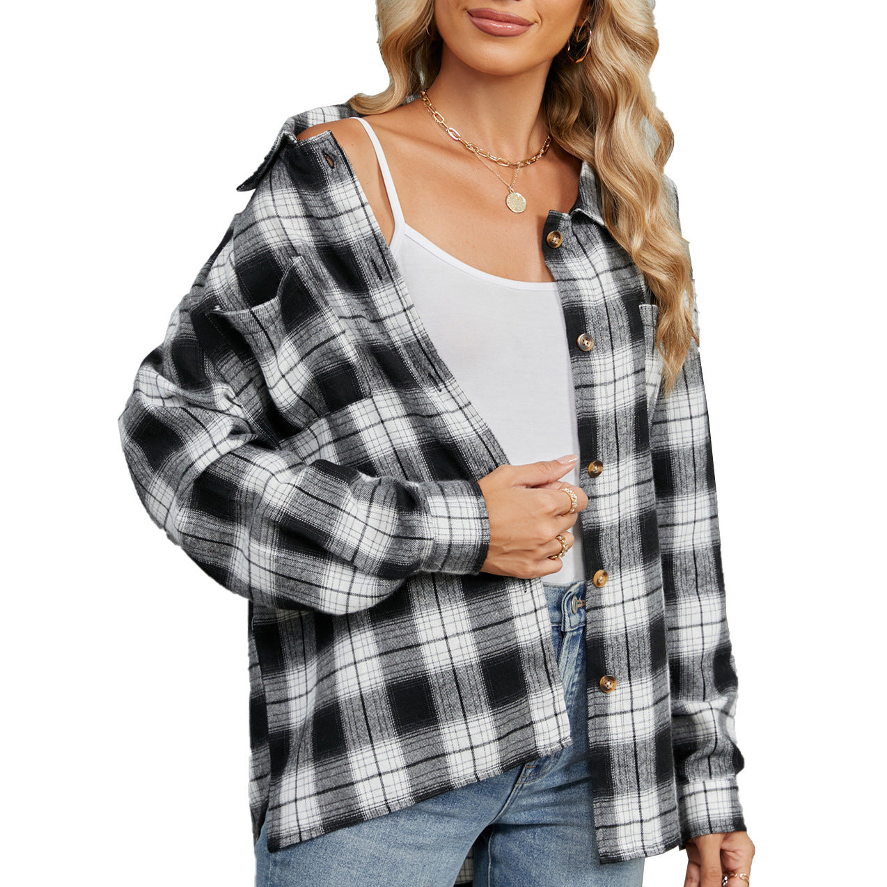 Wool Striped Long Sleeve Style Shirt Coat Women