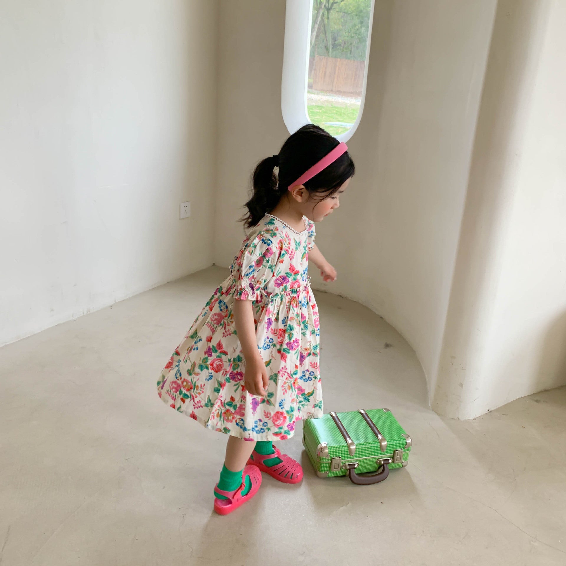 Children's Clothing Girl Princess Rose Flower Short Sleeve Dress