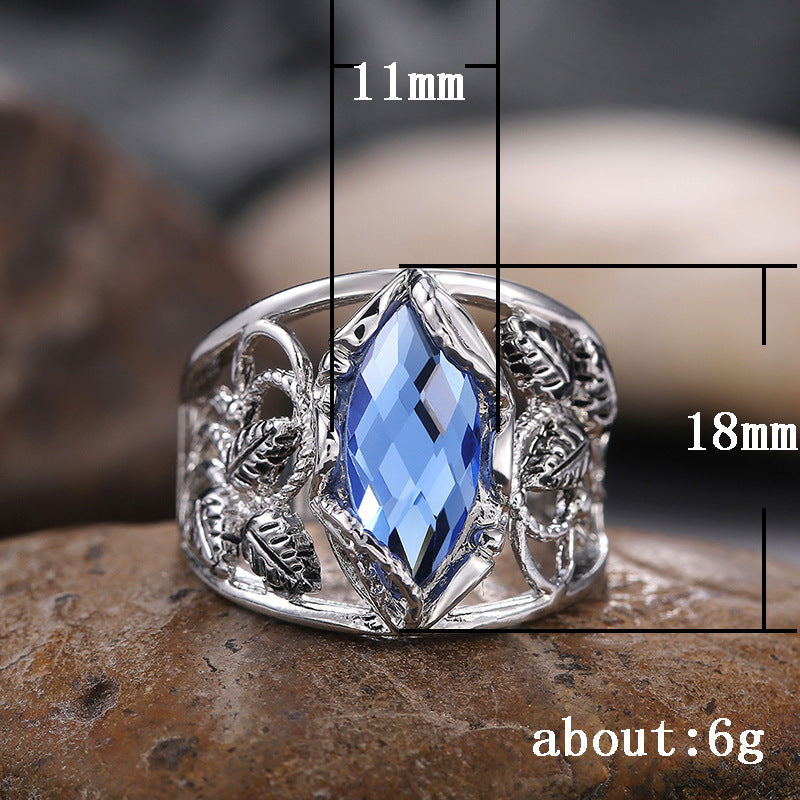 Horse Eye-shaped Blue Crystal Ring Alloy Women's