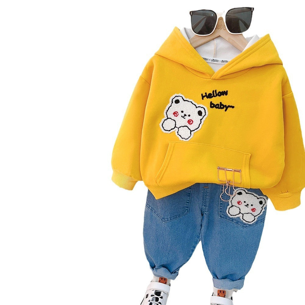 Children's Autumn Clothing Hooded Bear Sweater Pants Two-piece Suit