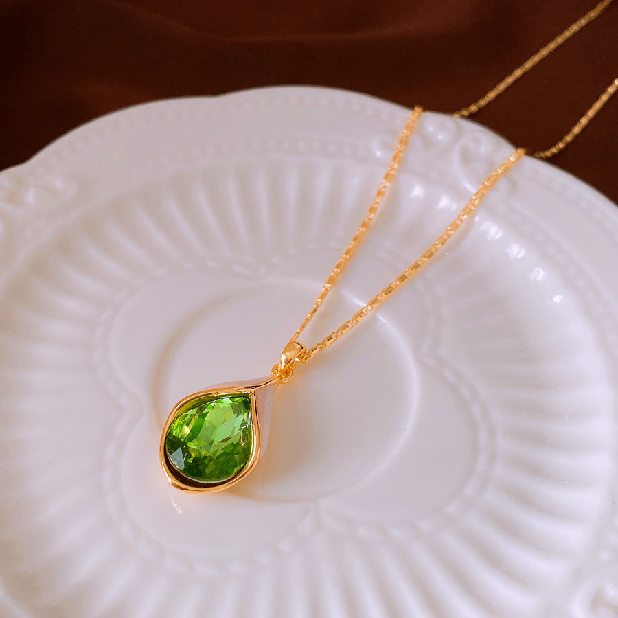 Real Gold Electroplated Zircon Water Drop-shaped Earrings Light Luxury High-grade Clavicle Chain