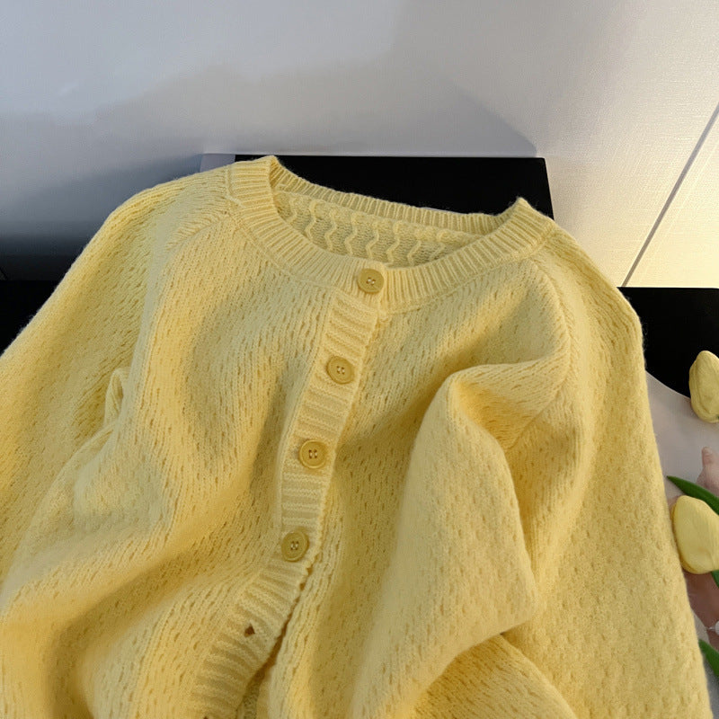 Women's Solid Color Loose-fitting Versatile Soft Yellow Sweater Coat