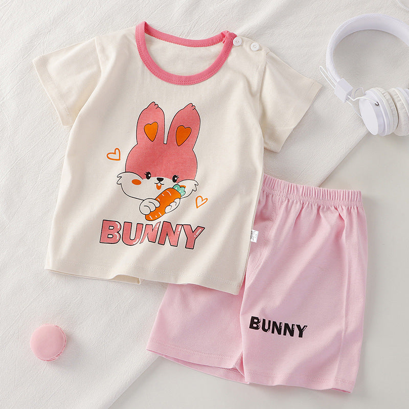 Children's Short-sleeved Suit Pure Cotton Clothing T-shirt Shorts Set