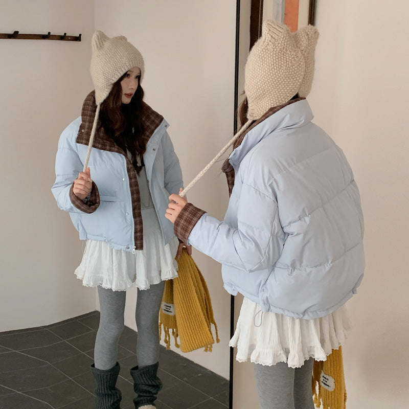 Patchwork Loose Casual Stand Collar Temperament Cotton-padded Jacket