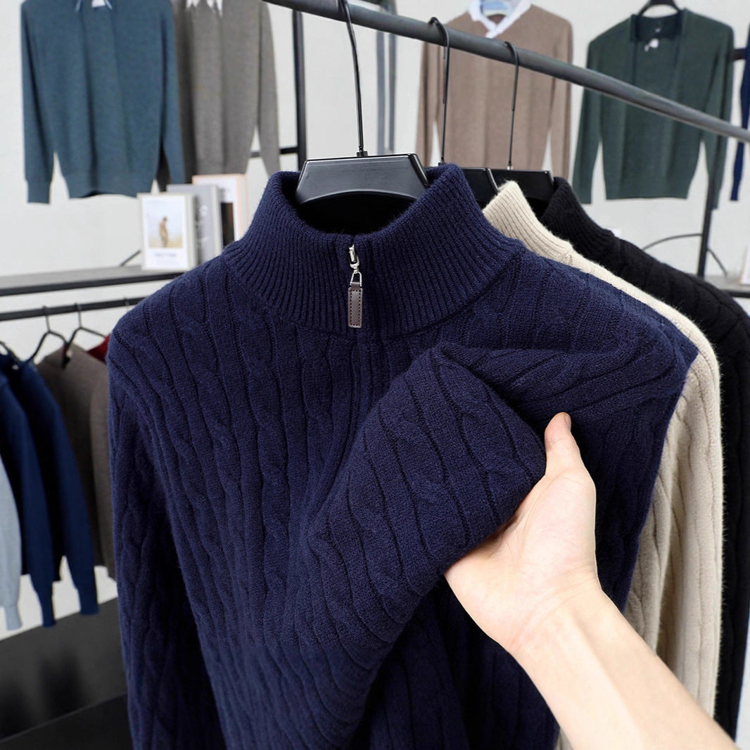 Autumn And Winter Knitting Half Turtleneck Warm Twisted Loose-fitting Long Sleeve Sweater Men