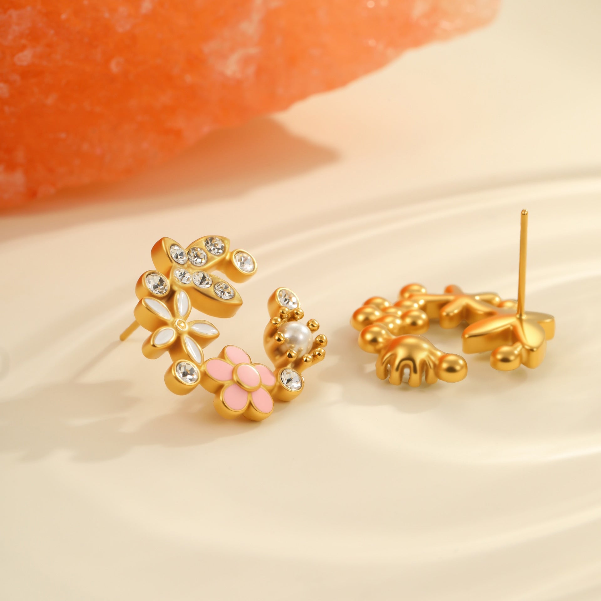 Diamond Colorful Oil Necklace Petal Stud Earrings