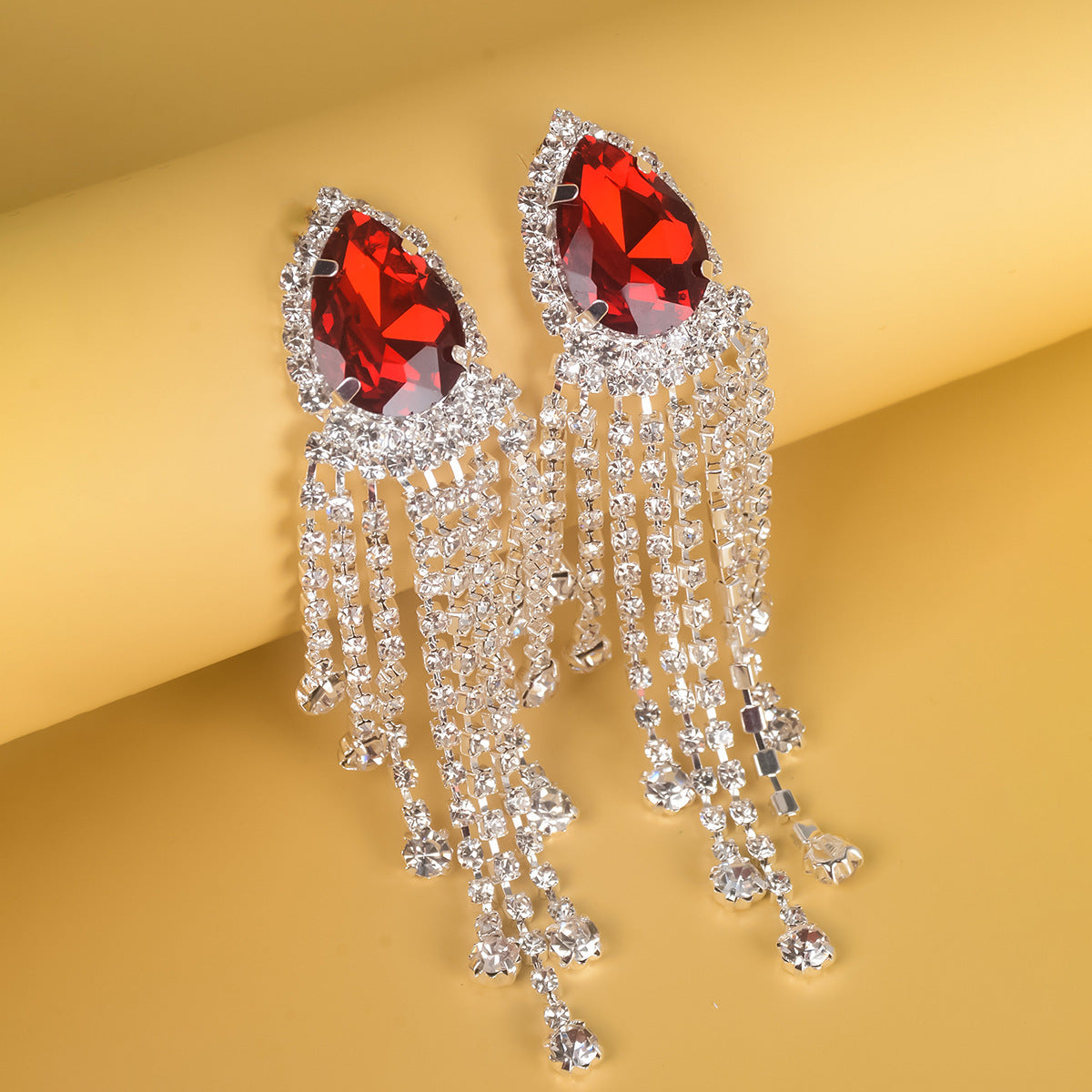 Rhinestone Tassel Earrings Big-name Drop-shaped