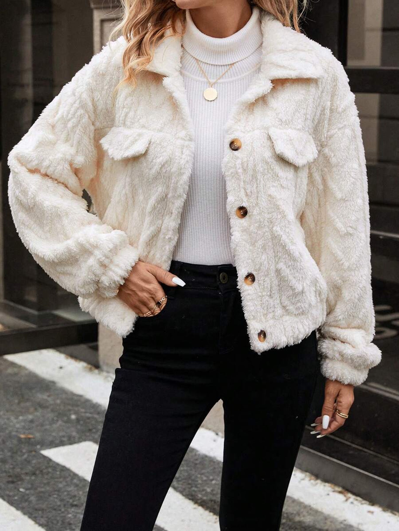 Double-sided Plush Casual Button Cardigan Top Coat For Women