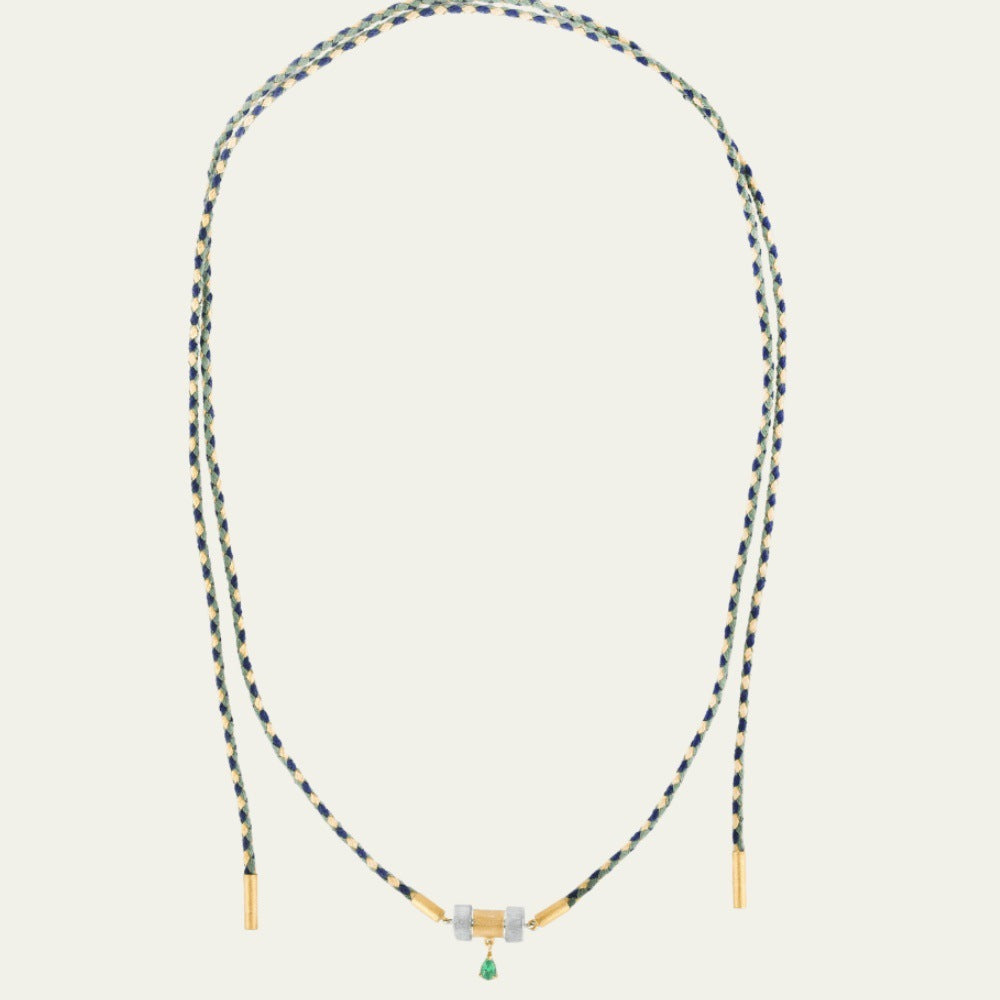 Braid Rope Emerald Pendant Twin Necklace