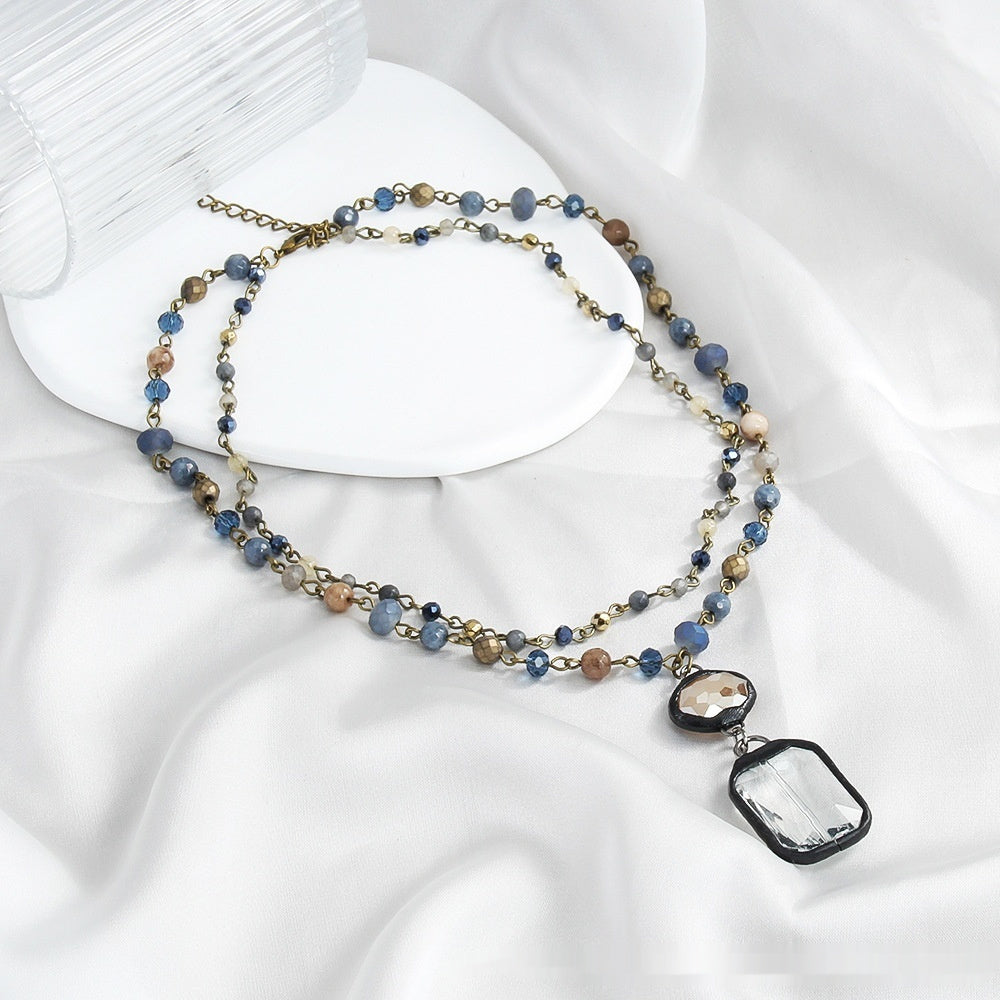 Fashion Tribal Style 2-layer Natural Stone Glass Chain Necklace