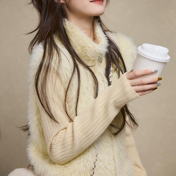 Autumn And Winter Stitching Zip Knitted Sweater