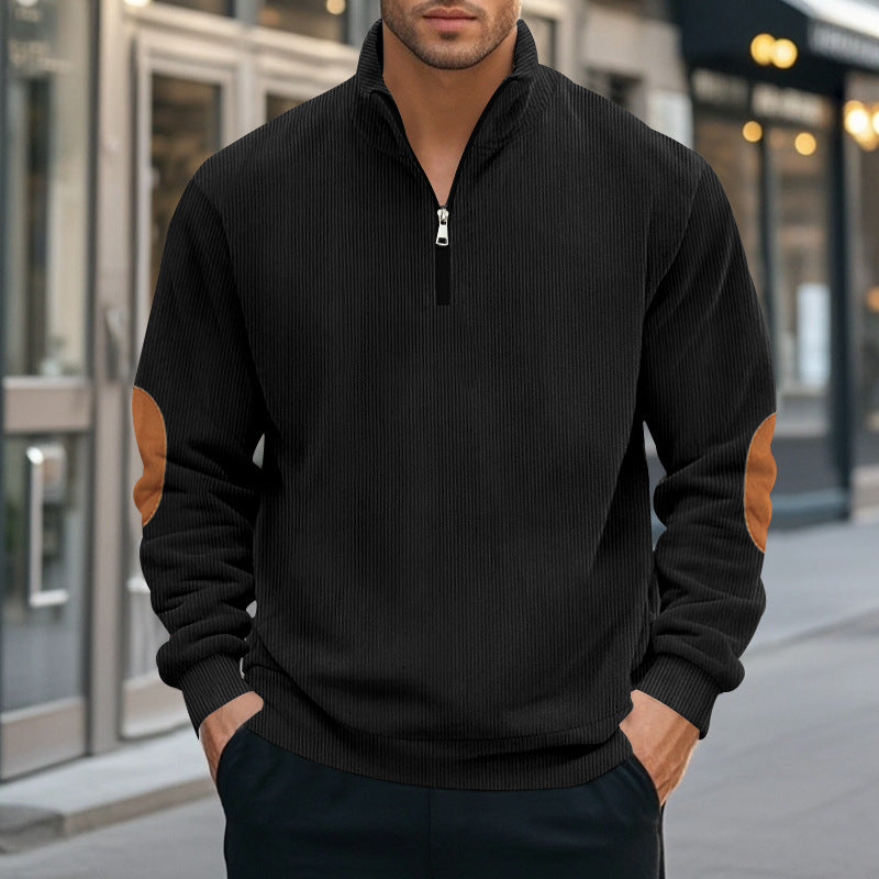Half Zipper Men's Long-sleeved Sweater Corduroy Stand Collar Baggy Coat