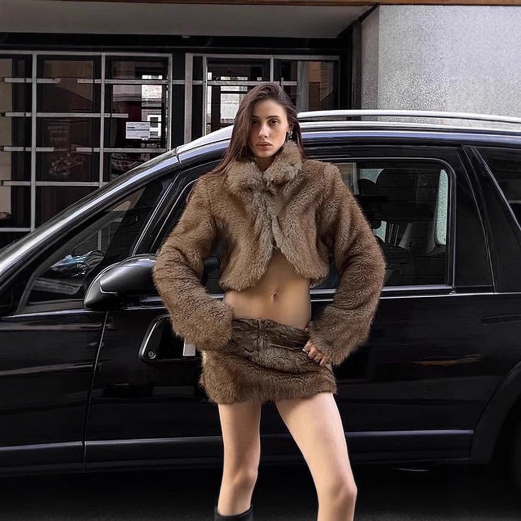 Retro Short Furry Skirt Fox Fur