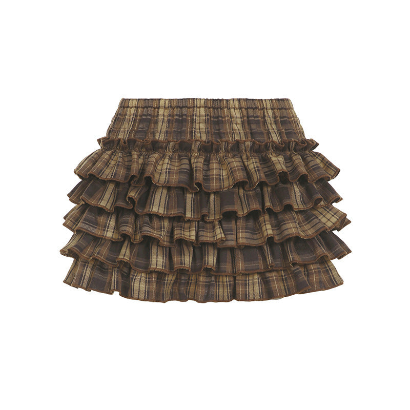 College Style Plaid Pleated Slim-fit All-match Tutu
