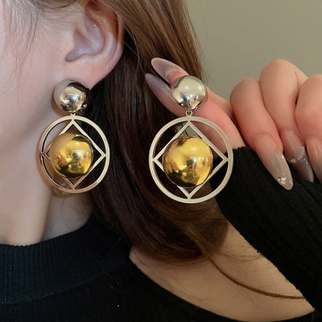 Round Special-interest Design High-grade Earrings Temperament Contrast Color