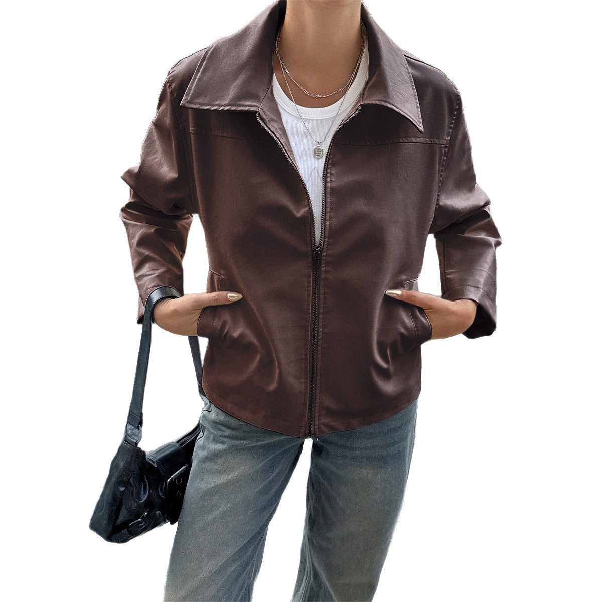 Long Sleeve Leather Coat Women's Clothing