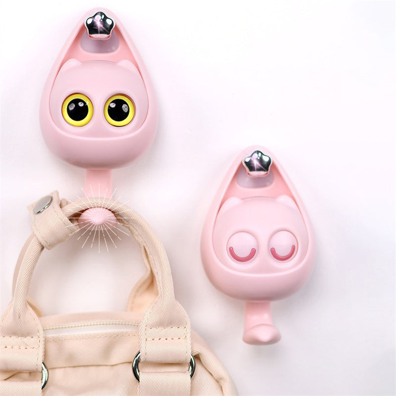 Creative Adhesive Cute Cat Coat Hook Wall Mounted Decoration Cartoon Blink Cat Clothes Hat Scarf Key Holder Home Decor