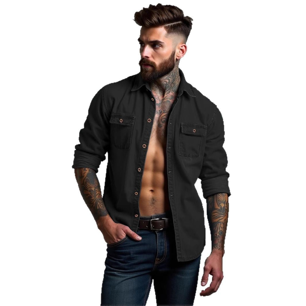 Denim Men's Shirt Spring And Autumn Cardigan Wish Multi-color Multi-size Plus Size