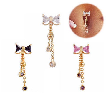 Stainless Steel Diamond Navel Stud Bow Diamond Belly Ring Human Body Piercing Accessories
