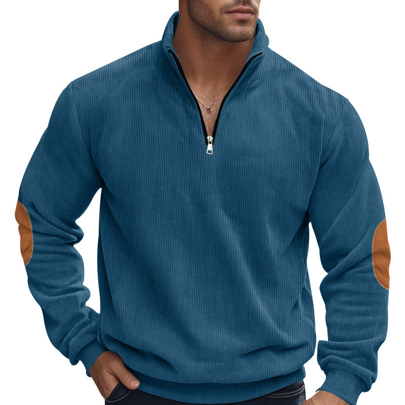 Half Zipper Men's Long-sleeved Sweater Corduroy Stand Collar Baggy Coat