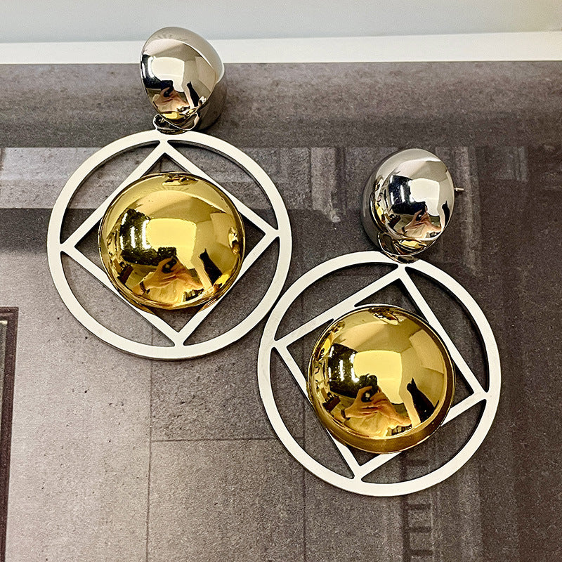 Round Special-interest Design High-grade Earrings Temperament Contrast Color