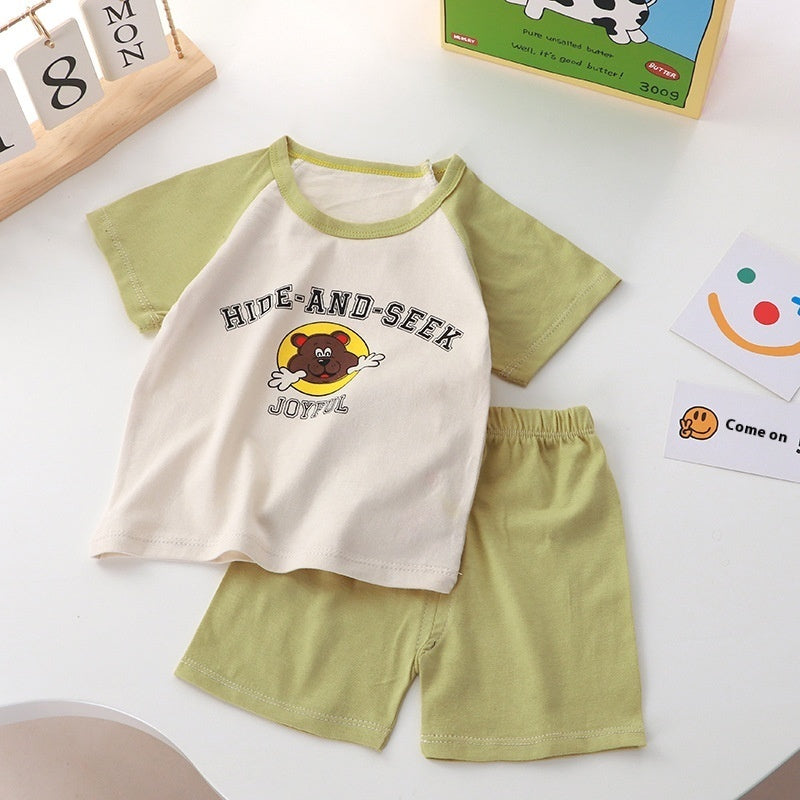 Children's Short-sleeved Suit Pure Cotton Clothing T-shirt Shorts Set