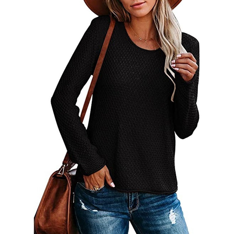Loose Solid Color Knitted Bottoming Shirt For Women