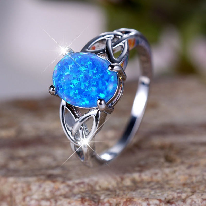 Fashion Commuter Palladium White K Egg-shaped Blue Opal Edge Cross Ring