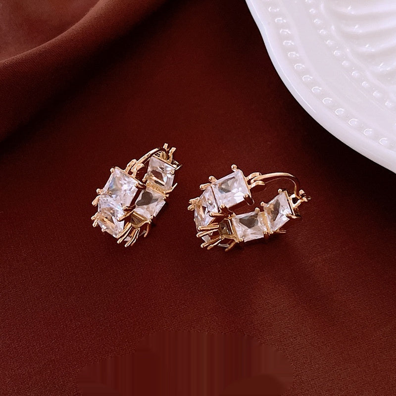 Zircon Micro-inlaid U-shaped Earrings
