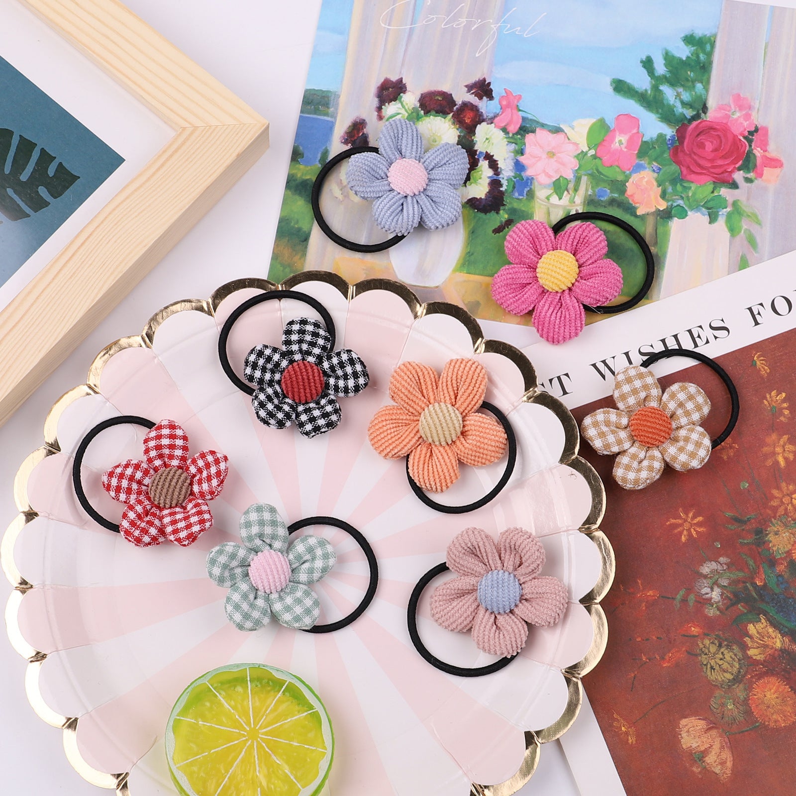 Cute Children Color Flower Rope Student Hair Band Hair Rope Hair Accessories