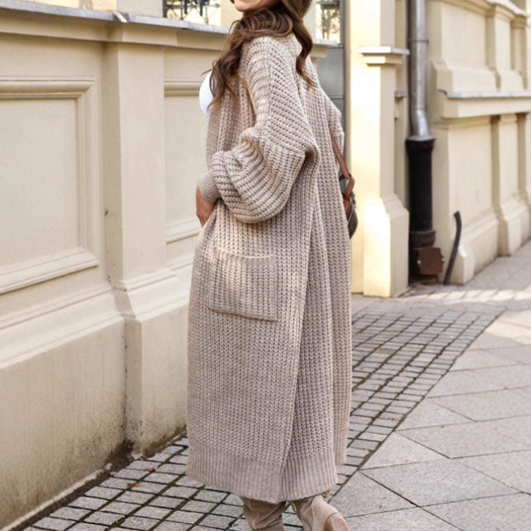 Casual Loose Pockets Long Sleeve Women's Extended Sweater