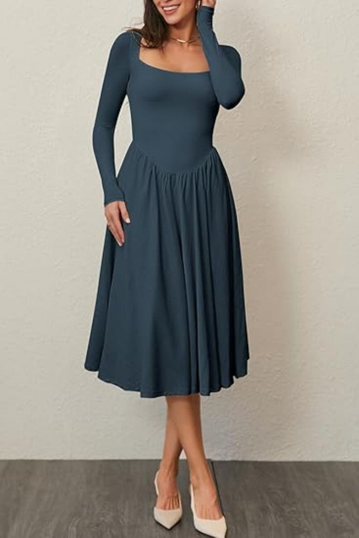 Women's Solid Color Long Sleeve Bottoming Dress